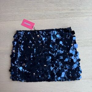 Edikted Navy Sequin Mini Skirt